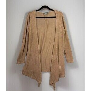 Willow Linen Knit Cardigan S Waterfall Open‎ Front Brown Oversized Wrap Sheer